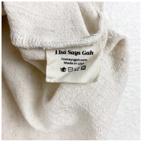 Lisa Says Gah Beige Short Sleeve Linen Blend Button Down Size XS - Picture 8 of 9